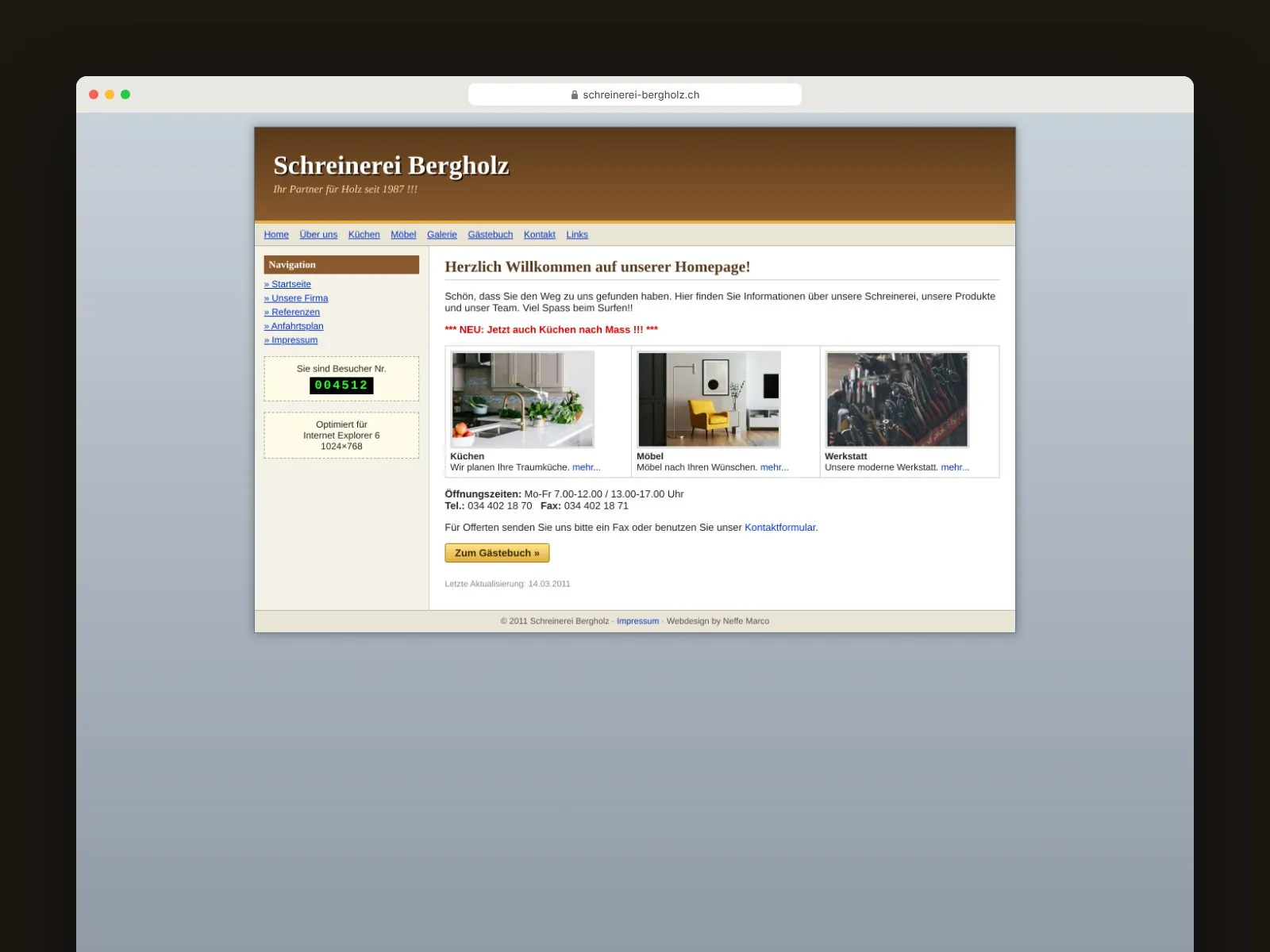 Vorher: typische Website einer Schreinerei von 2011
