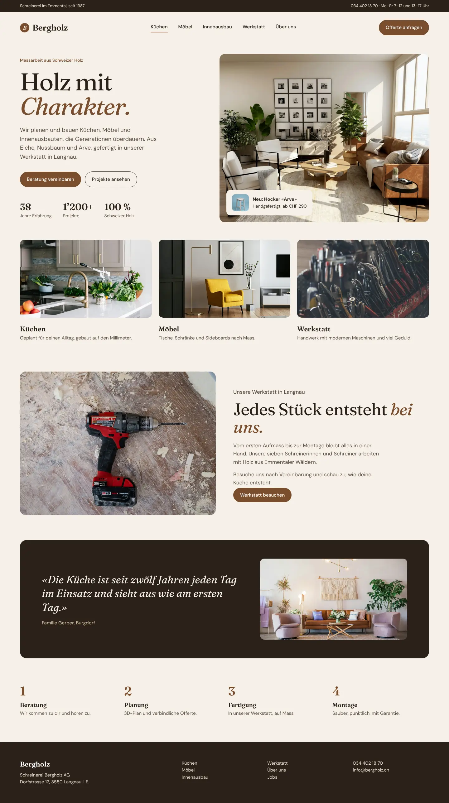 Website der Bergholz Schreinerei (Musterentwurf)