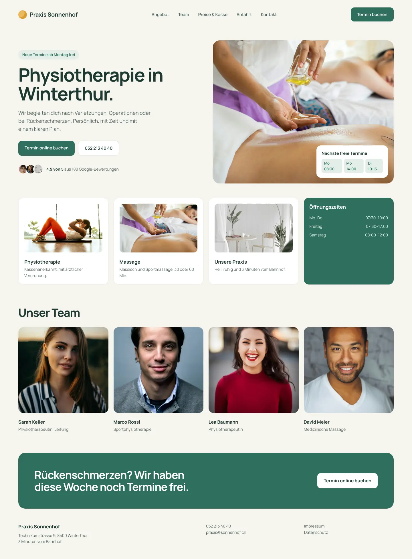 Website der Praxis Sonnenhof (Musterentwurf)