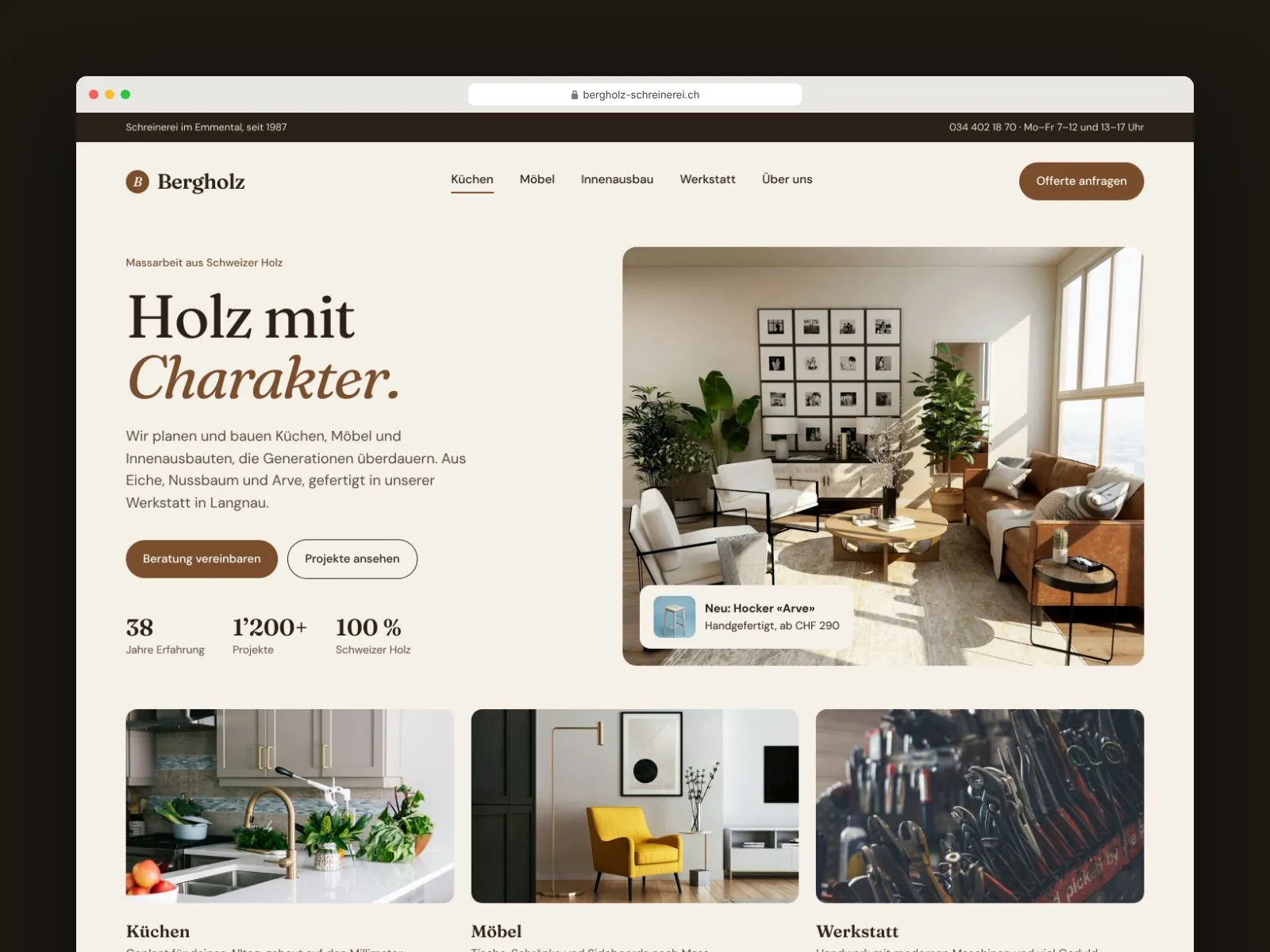 Nachher: Musterentwurf von TZ Digital für dieselbe Schreinerei